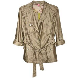 Basler Metallic Safari/Utility Belted Linen Blend Jacket - Gold - 10